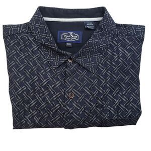 Nat Nast Geometric Silk Blend Shirt Mens 2XL Blue Short Sleeve